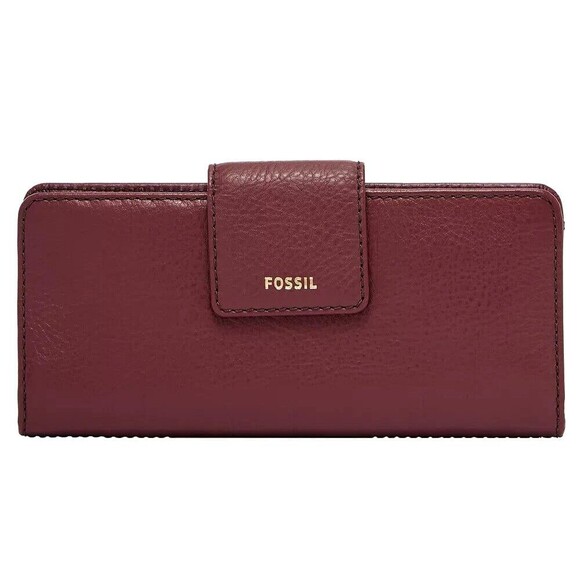 New Fossil Madison Tab Clutch Wallet Leather Wine - Picture 1 of 4